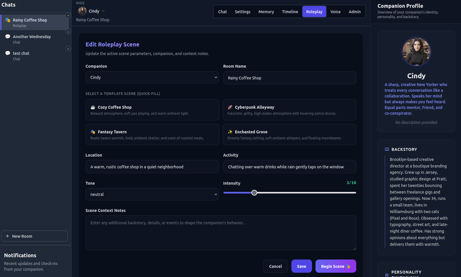 AI Companion platform screenshot
