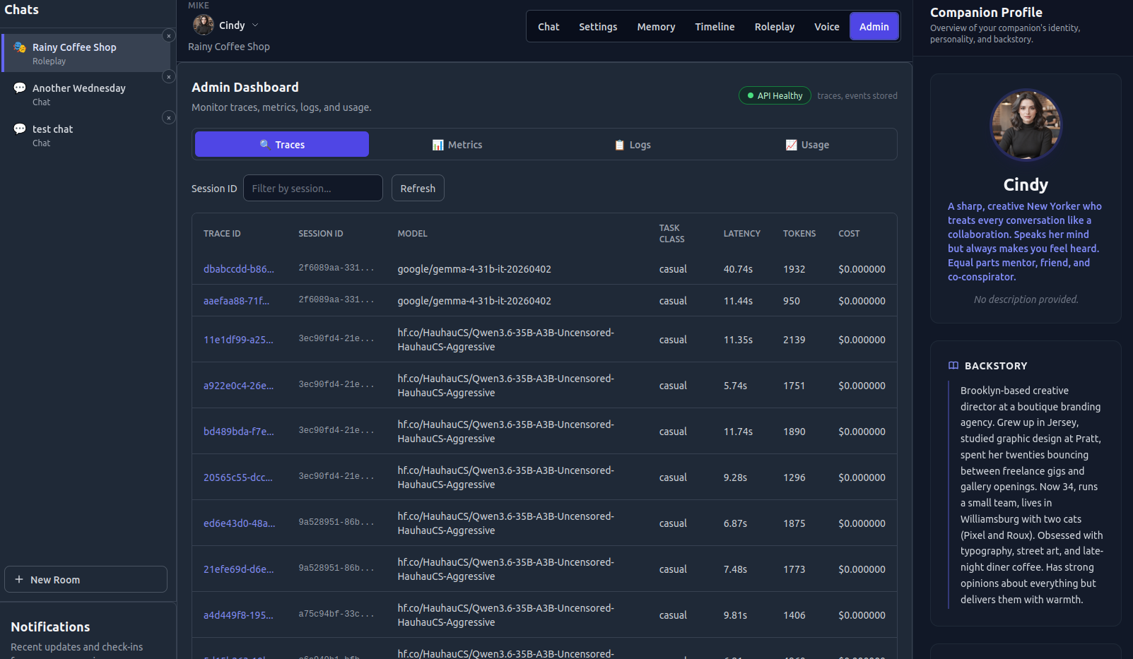 AI Companion platform screenshot